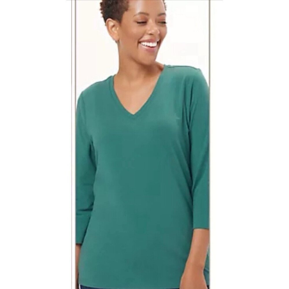 Denim & Co. Essentials Perfect Jersey 3/4 Sleeve Top Pine M A453985